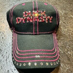Duck Dynasty Black Cap with Pink/White Swarovski Crystals. A&E Cap
